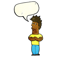 cartoon man sulking with speech bubble
