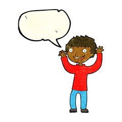 cartoon excited boy with speech bubble