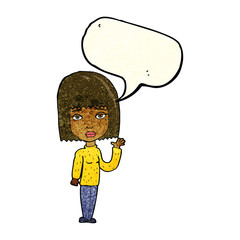cartoon woman waving with speech bubble