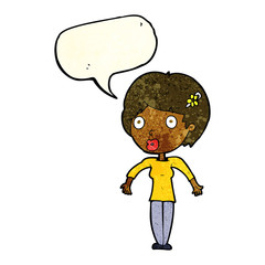 cartoon shocked woman with speech bubble