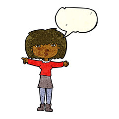 cartoon girl pointing with speech bubble