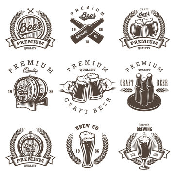 Set of vintage beer brewery emblems