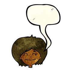 cartoon happy female face with speech bubble