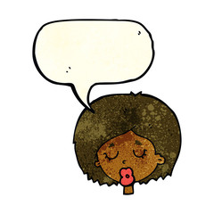 cartoon woman with eyes closed with speech bubble