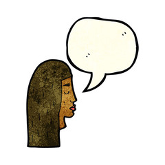 cartoon female face profile with speech bubble