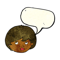 cartoon female face looking upwards with speech bubble