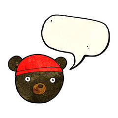 cartoon black bear face with speech bubble