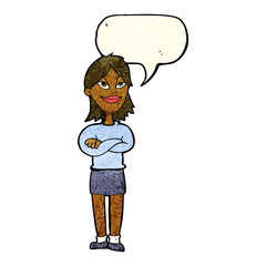 cartoon proud woman with speech bubble