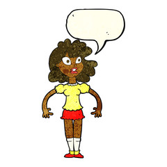 cartoon pretty girl with shocked expression with speech bubble