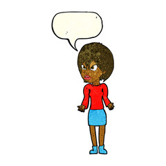 cartoon annoyed woman with speech bubble
