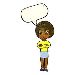 cartoon proud woman with speech bubble