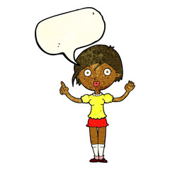 cartoon girl asking question with speech bubble