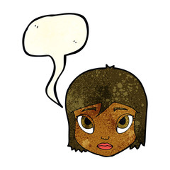 cartoon female face with speech bubble