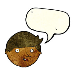 cartoon happy face with speech bubble