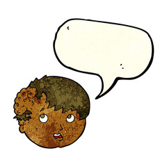 cartoon boy with ugly growth on head with speech bubble
