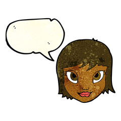 cartoon female face with speech bubble