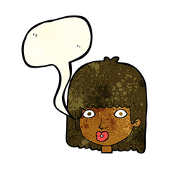 cartoon surprised woman with speech bubble