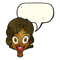cartoon happy woman with speech bubble