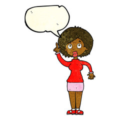 cartoon woman with idea with speech bubble