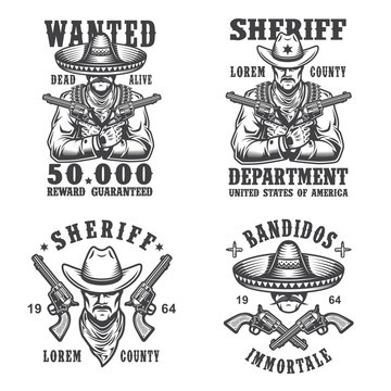 Set of sheriff and bandit emblems