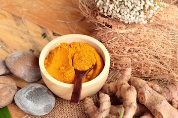 Phlai herb, Cassumunar ginger both fresh and as a powder 