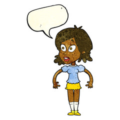 cartoon surprised woman with speech bubble