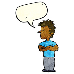 cartoon man refusing to listen with speech bubble