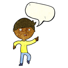 cartoon happy pointing with speech bubble