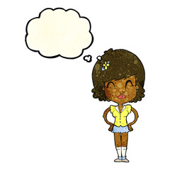 cartoon happy woman with speech bubble