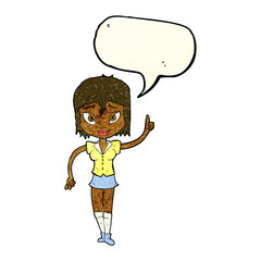 cartoon woman making point with speech bubble