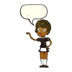 cartoon waitress with speech bubble