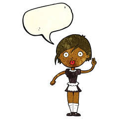 cartoon waitress making hand gesture with speech bubble
