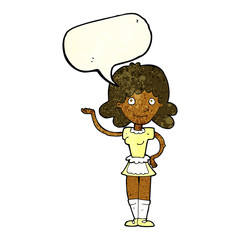 cartoon maid with speech bubble