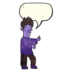 cartoon excited vampire with speech bubble