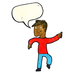 cartoon happy man pointing with speech bubble