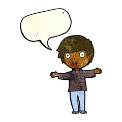 cartoon worried boy with speech bubble
