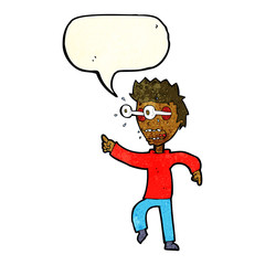 cartoon man with popping out eyes with speech bubble
