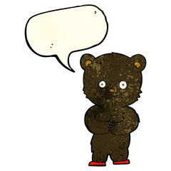 cartoon teddy black bear cub with speech bubble