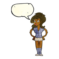 cartoon pretty woman with speech bubble