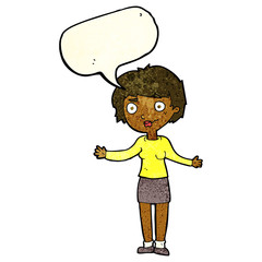 cartoon confused woman with speech bubble