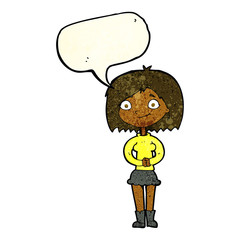 cartoon happy woman with speech bubble