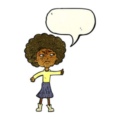 cartoon annoyed old woman with speech bubble