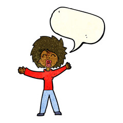 cartoon woman shouting with speech bubble