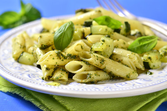 Penne With Zucchini And Basil Pesto.