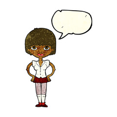 cartoon woman with hands on hips with speech bubble