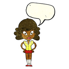 cartoon pretty woman with speech bubble