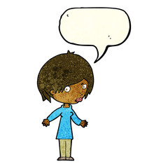 cartoon woman shrugging shoulders with speech bubble