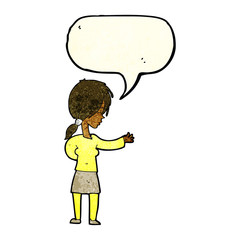 cartoon woman gesturing with speech bubble