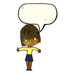 cartoon curious woman with speech bubble