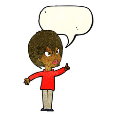 cartoon woman arguing with speech bubble
